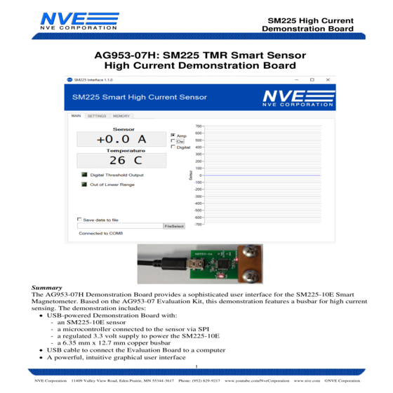 TMR晶片多用型高電流感測應用套件 AG953-07H SM225-10E Smart TMR Magnetometer High Current Demonstration